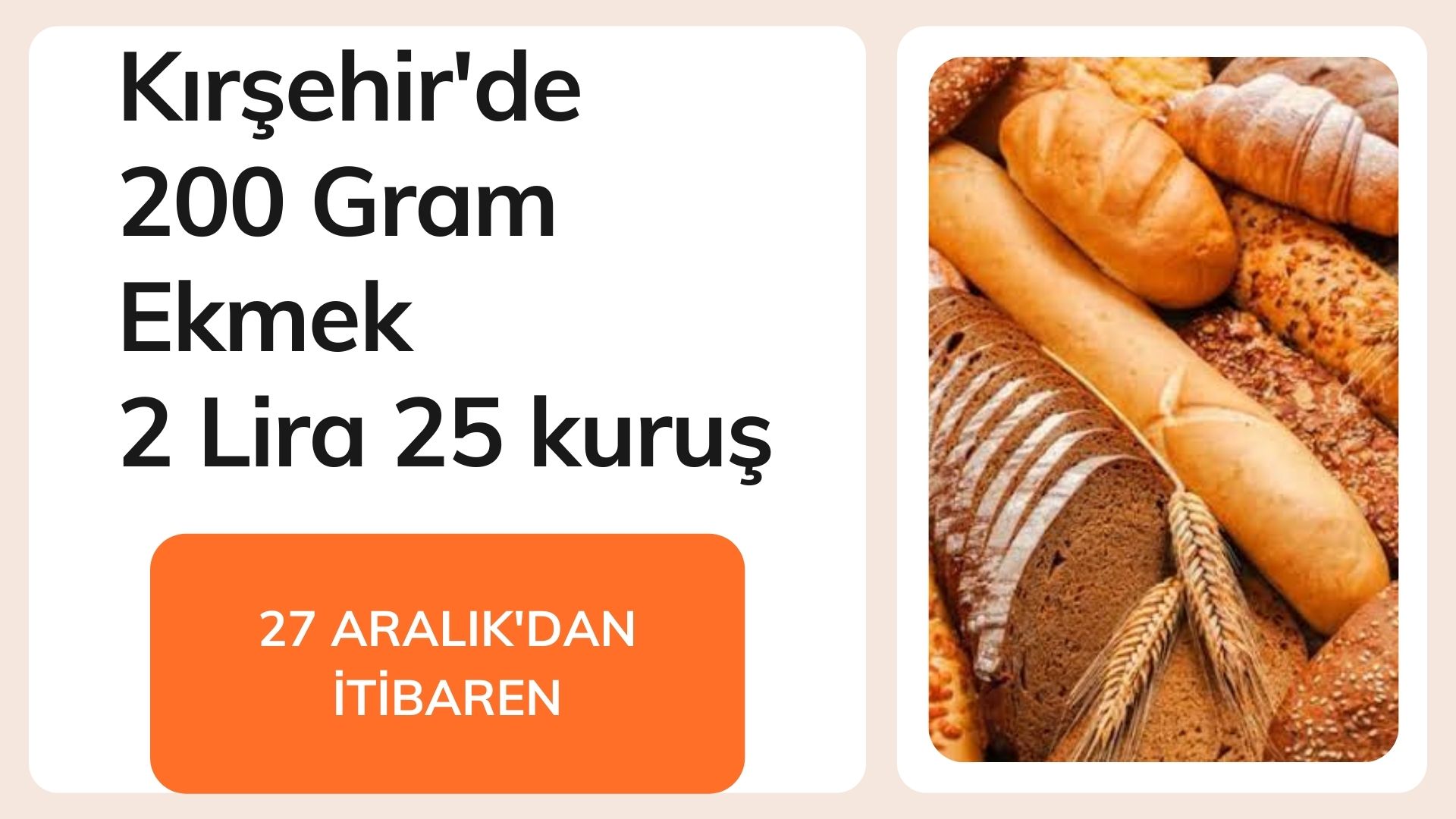 Kırşehir’de 200 Gram ekmek 2.25 oldu